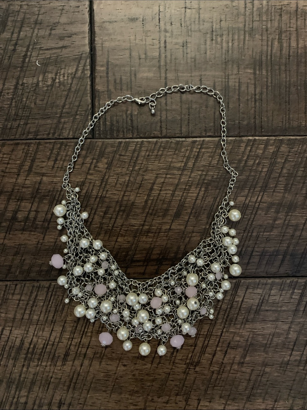 Pearl and Light Pink Bead Statement Necklace - Women Jewelry